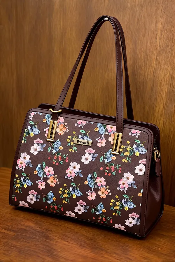 Brown_Pu_Leather_Floral_Print_Shoulder_Bag_For_Women
