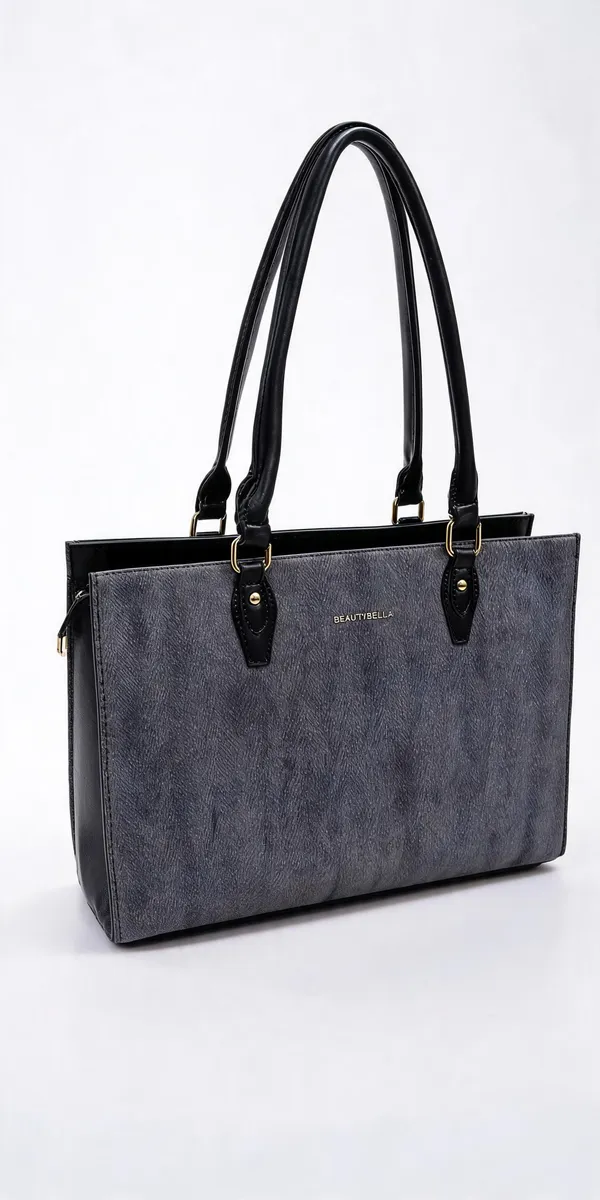 Grey_Pu_Leather_Structured_Tote_Bag_For_Women
