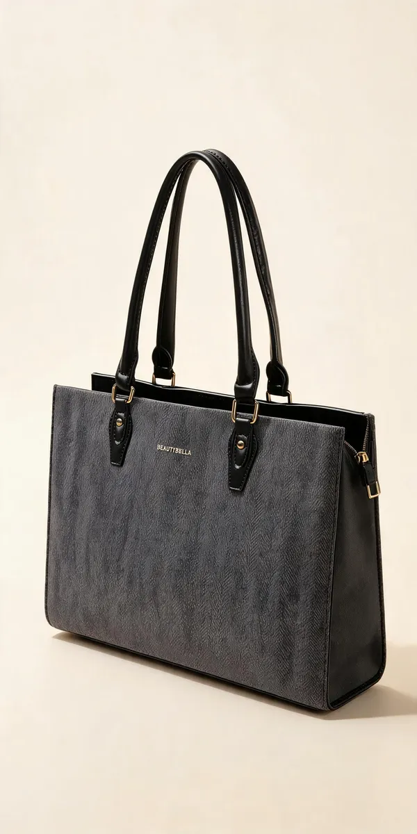 Grey_Pu_Leather_Structured_Tote_Bag_For_Women
