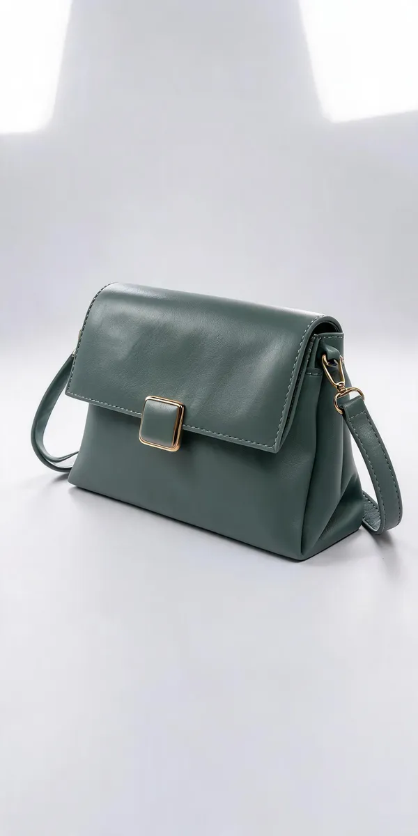 Green_Pu_Leather_Structured_Crossbody_Bag_For_Women