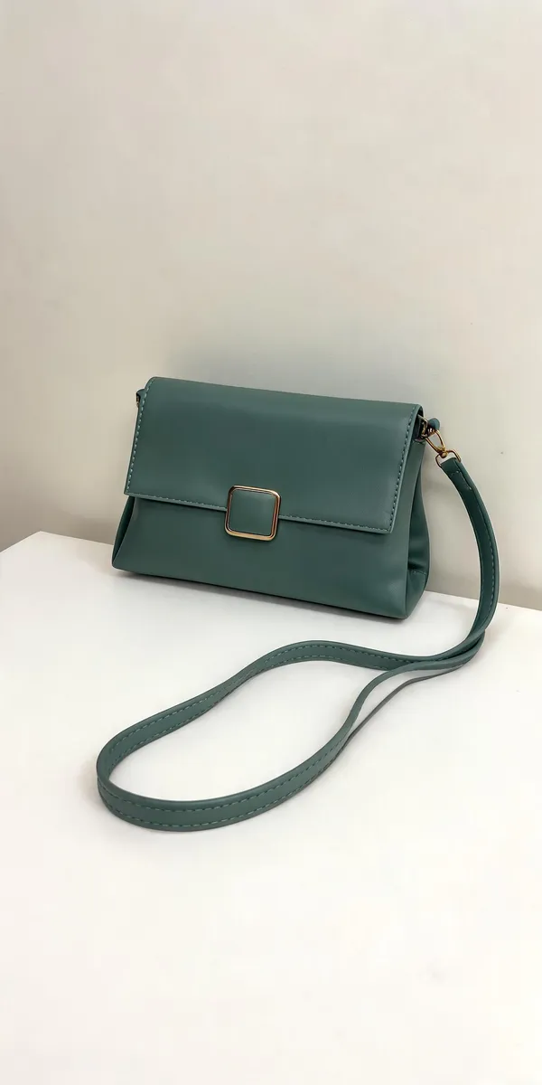Green_Pu_Leather_Structured_Crossbody_Bag_For_Women