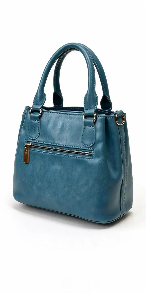 Blue_Pu_Leather_Structured_Handbag_For_Women