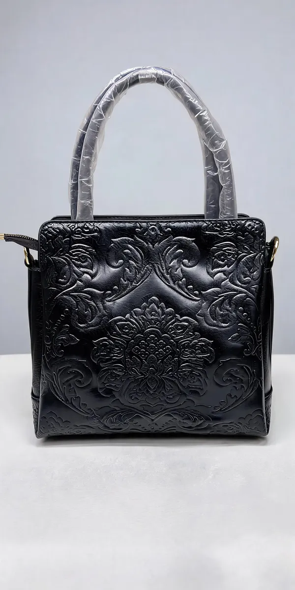 Black_Pu_Leather_Embossed_Tote_Bag_For_Women
