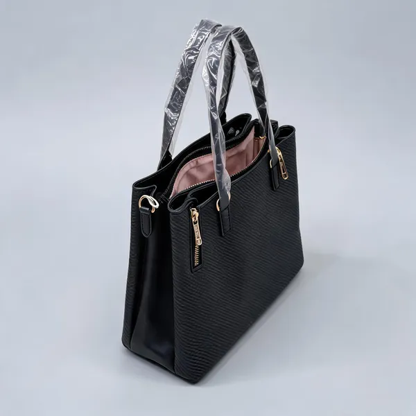 Black_Pu_Leather_Textured_Tote_Bag_For_Women