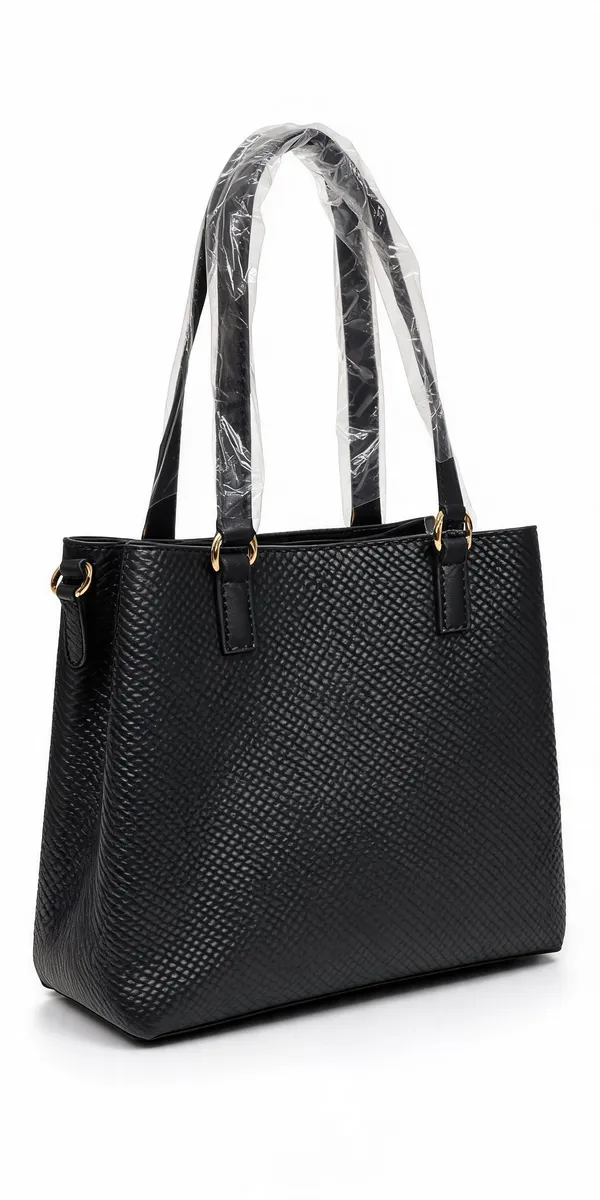 Black_Pu_Leather_Textured_Tote_Bag_For_Women