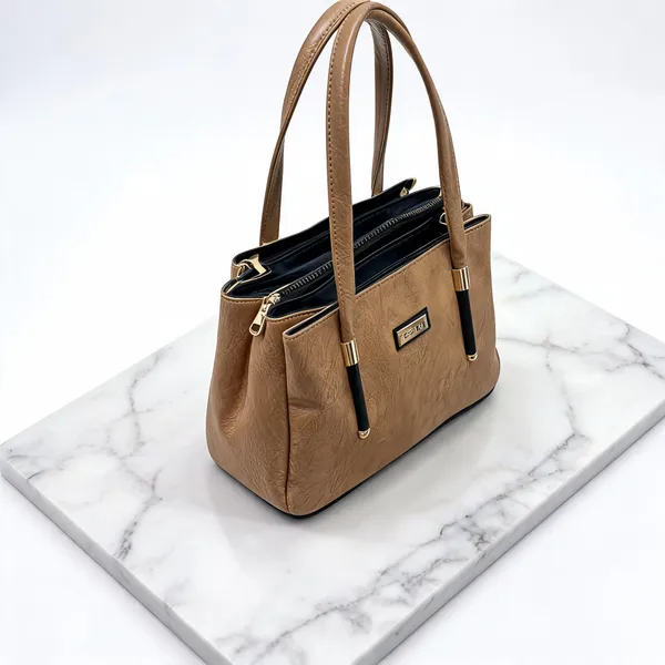 Tan_Pu_Leather_Textured_Tote_Bag_For_Women