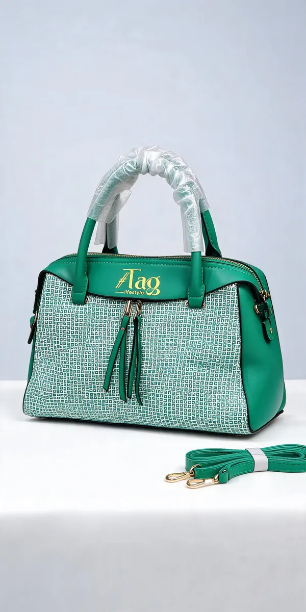 Green_Pu_Leather_Patterned_Structured_Handbag_For_Women