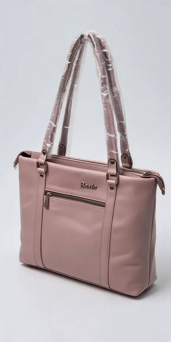 Pink_Pu_Leather_Structured_Tote_Bag_For_Women