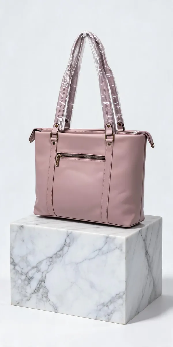 Pink_Pu_Leather_Structured_Tote_Bag_For_Women