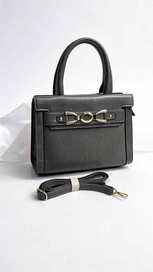 Grey_Pu_Leather_Structured_Handbag_For_Women