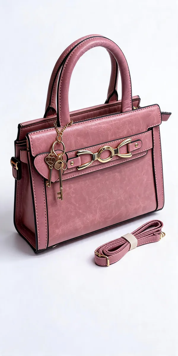 Pink_Pu_Leather_Structured_Handbag_For_Women