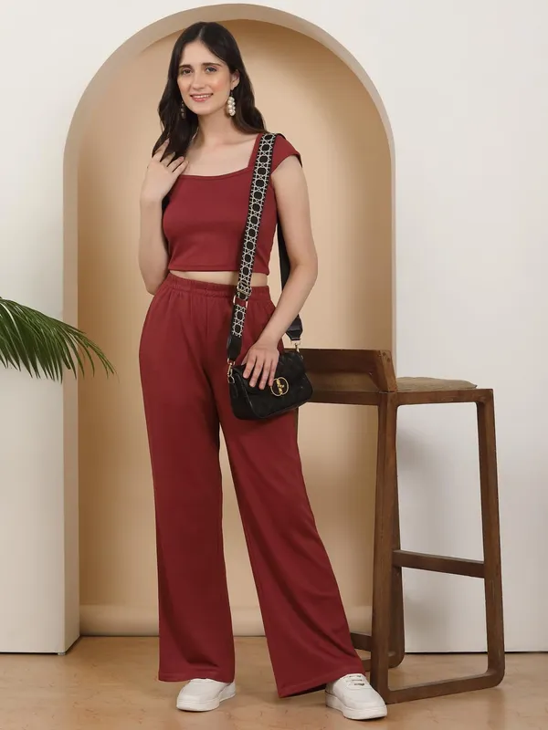 Maroon_Cotton_Blend_Co-Ord_Set_For_Women