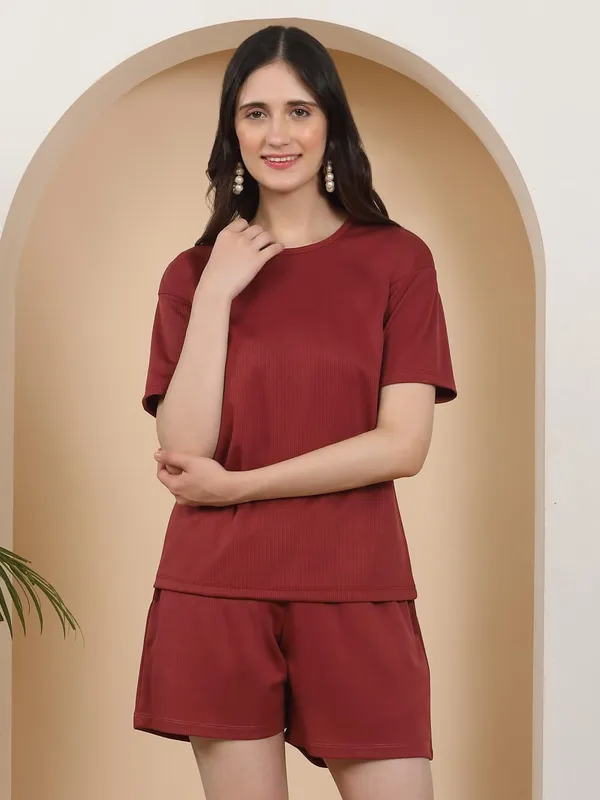 Maroon_Cotton_Blend_Co-Ord_Set_For_Women
