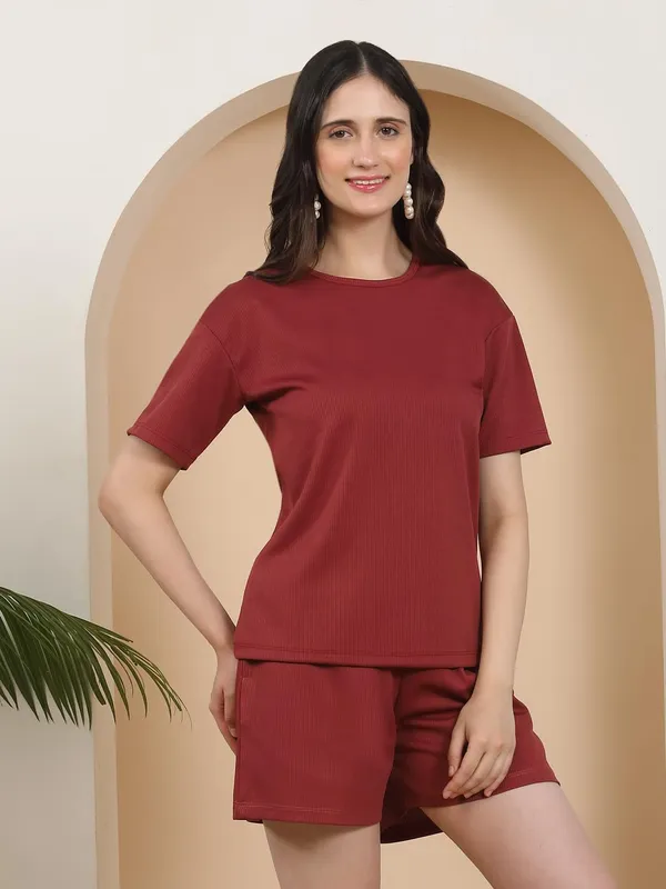Maroon_Cotton_Blend_Co-Ord_Set_For_Women