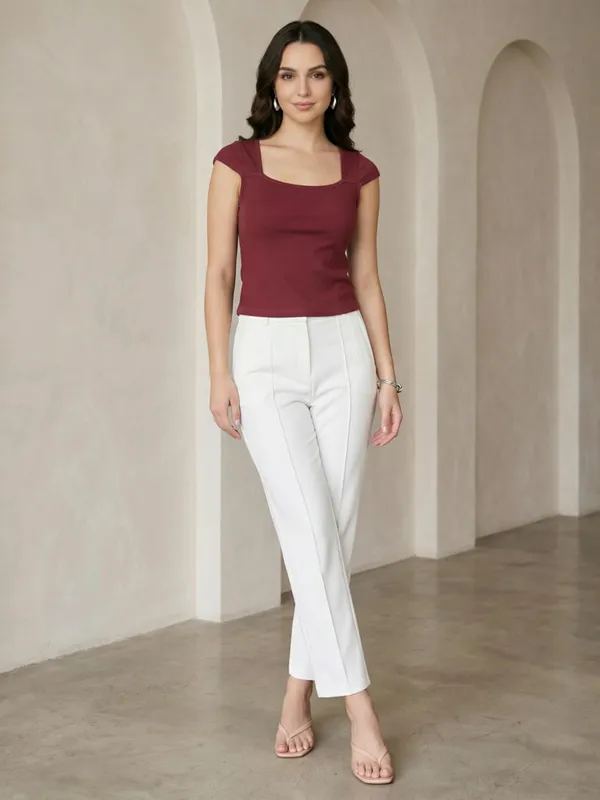 Maroon_Poly_Cotton_Top_For_Women