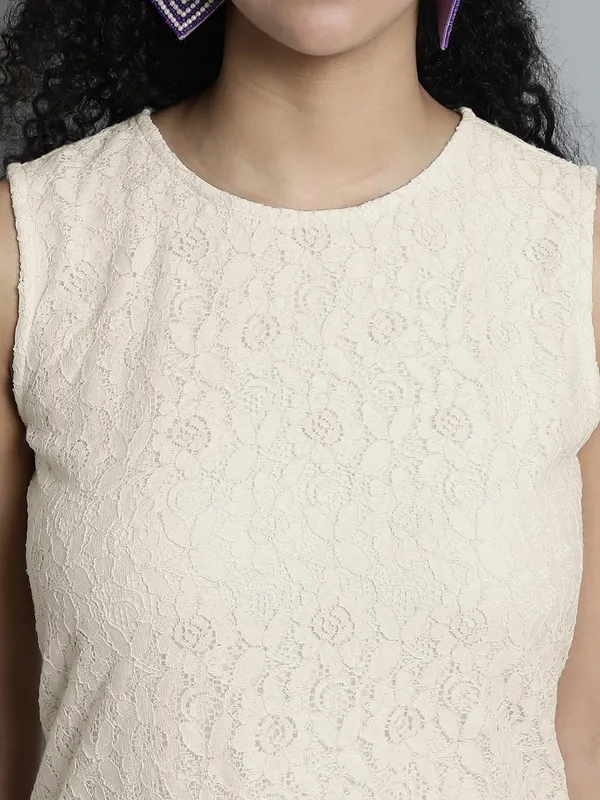 Cream_And_Beige_Cotton_Dress_For_Women