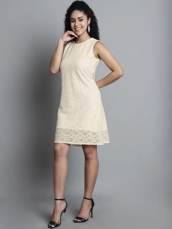 Cream_And_Beige_Cotton_Dress_For_Women