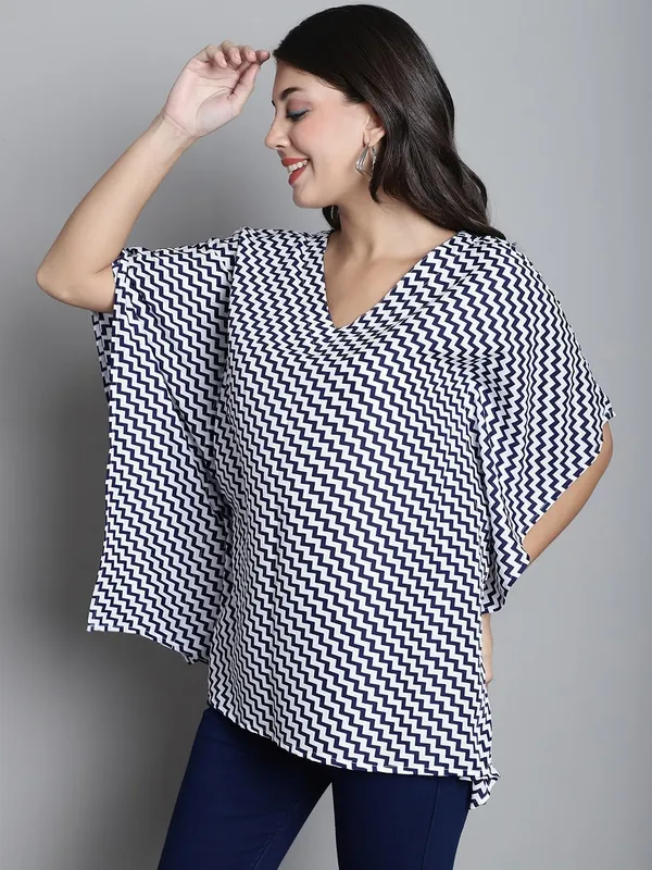 White_And_Blue_Polyester_Top_For_Women