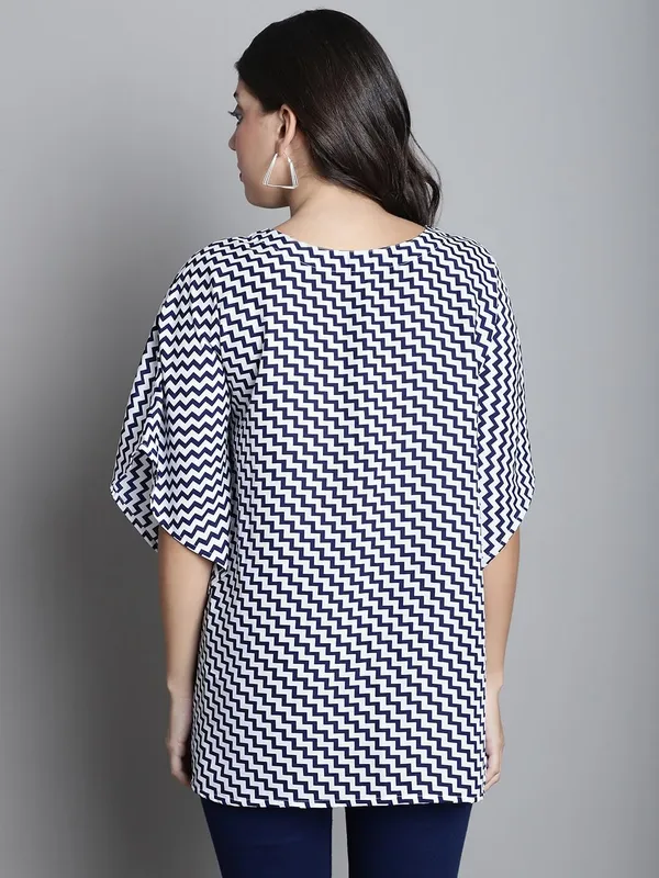 White_And_Blue_Polyester_Top_For_Women