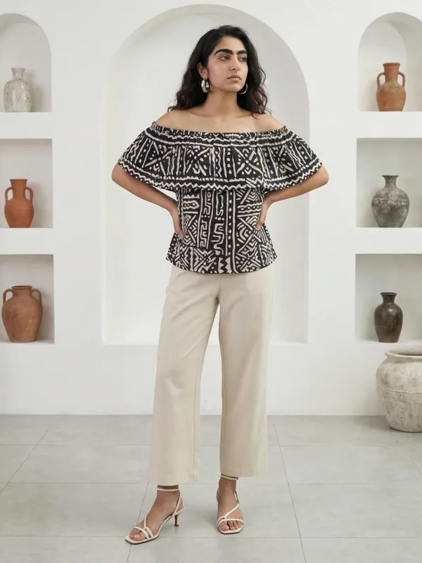 Black_And_Cream_Cotton_Ruffle_Top_For_Women