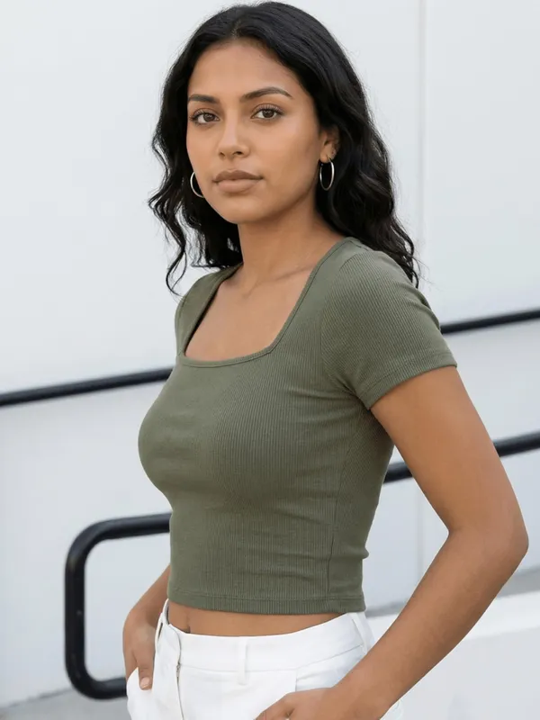 Green_Poly_Cotton_Ribbed_Top_For_Women