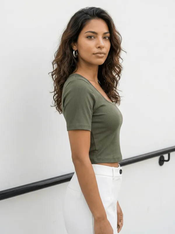 Green_Poly_Cotton_Ribbed_Top_For_Women