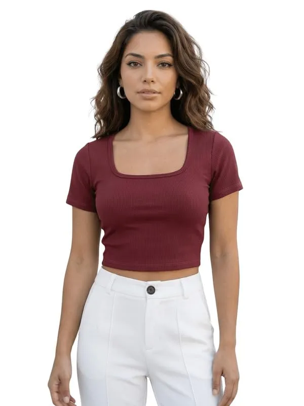Dressitude-Maroon-Ribbed_Top