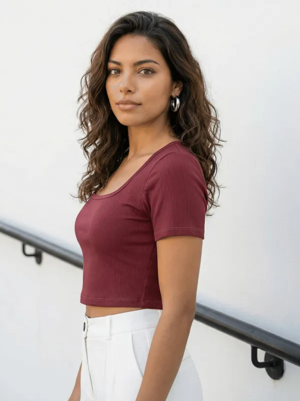 Dressitude-Maroon-Ribbed_Top