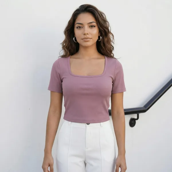 Pink_Poly_Cotton_Ribbed_Top_For_Women