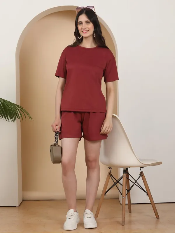 Maroon_Cotton_Blend_Shirt_For_Women