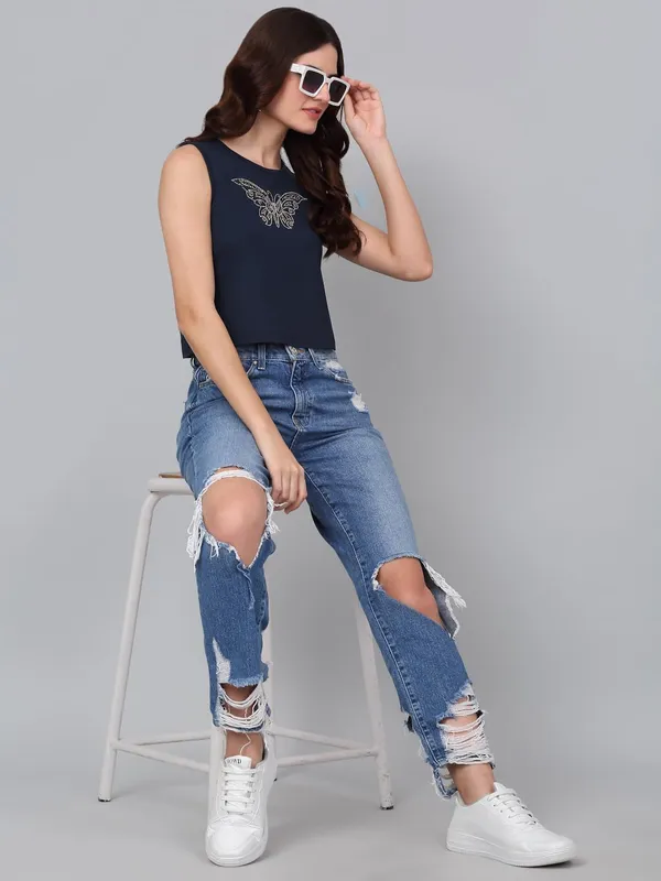 Navy_Blue_Cotton_Shirt_For_Women