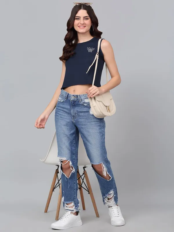 Navy_Blue_Cotton_Shirt_For_Women