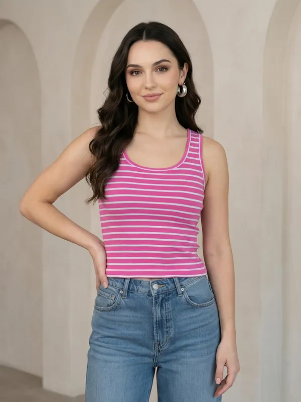 Dressitude-White_And_Dark_Pink-Tank_Top