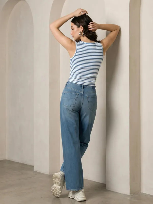 White_And_Dark_Blue_Cotton_Tank_Top_For_Women