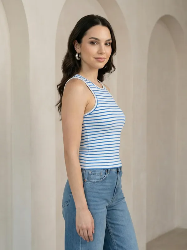 White_And_Dark_Blue_Cotton_Tank_Top_For_Women