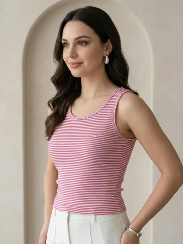 White_And_Pink_Cotton_Tank_Top_For_Women