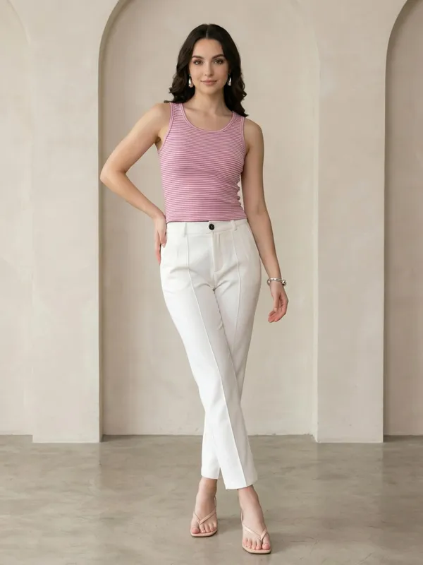 White_And_Pink_Cotton_Tank_Top_For_Women