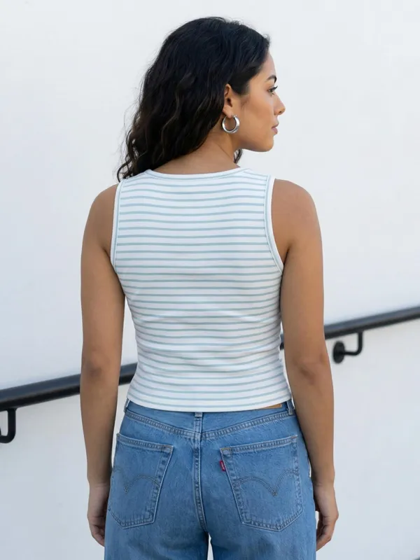 White_And_Sea_Green_Cotton_Tank_Top_For_Women