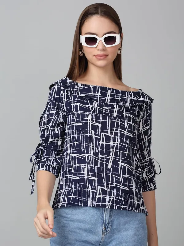 Navy_Blue_Poly_Cotton_Top_For_Women