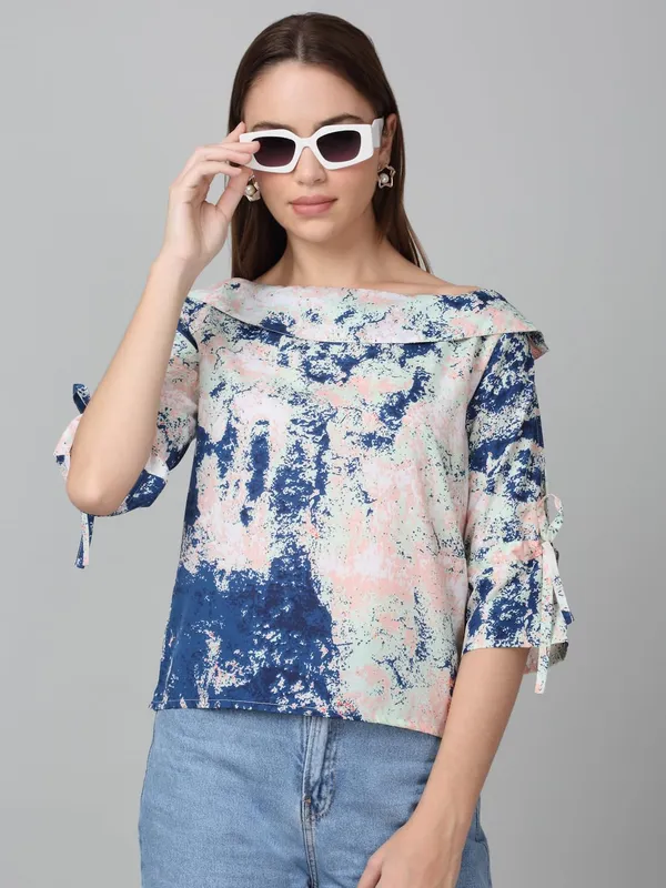 Sea_Green_And_Blue_Poly_Cotton_Top_For_Women