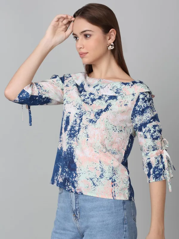 Sea_Green_And_Blue_Poly_Cotton_Top_For_Women