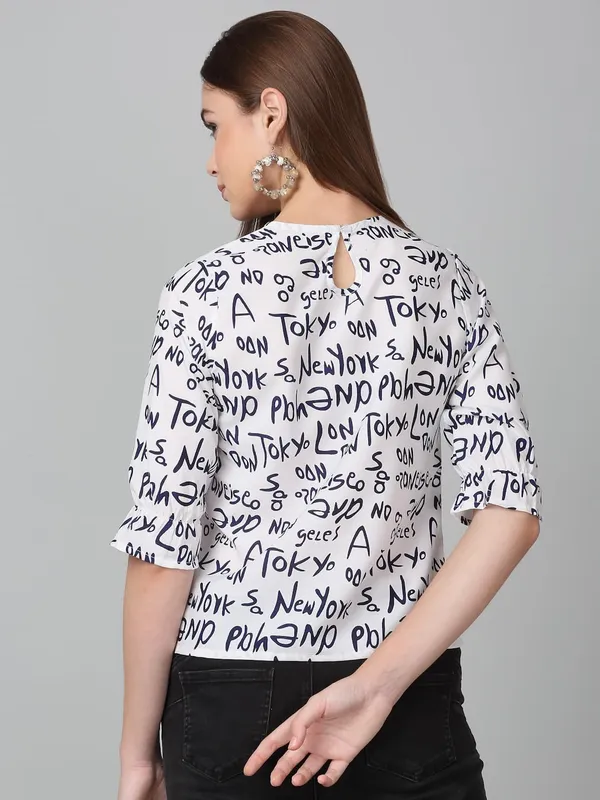 White_And_Blue_Poly_Cotton_Top_For_Women