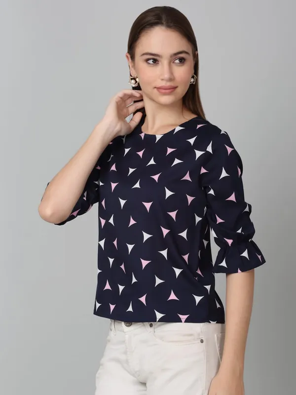 Navy_Poly_Cotton_Top_For_Women