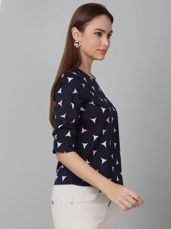Navy_Poly_Cotton_Top_For_Women