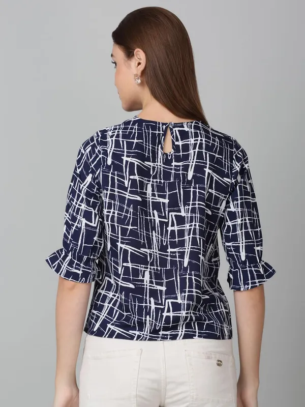 Navy_Blue_Poly_Cotton_Top_For_Women