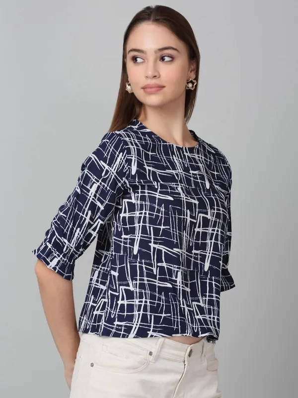 Navy_Blue_Poly_Cotton_Top_For_Women