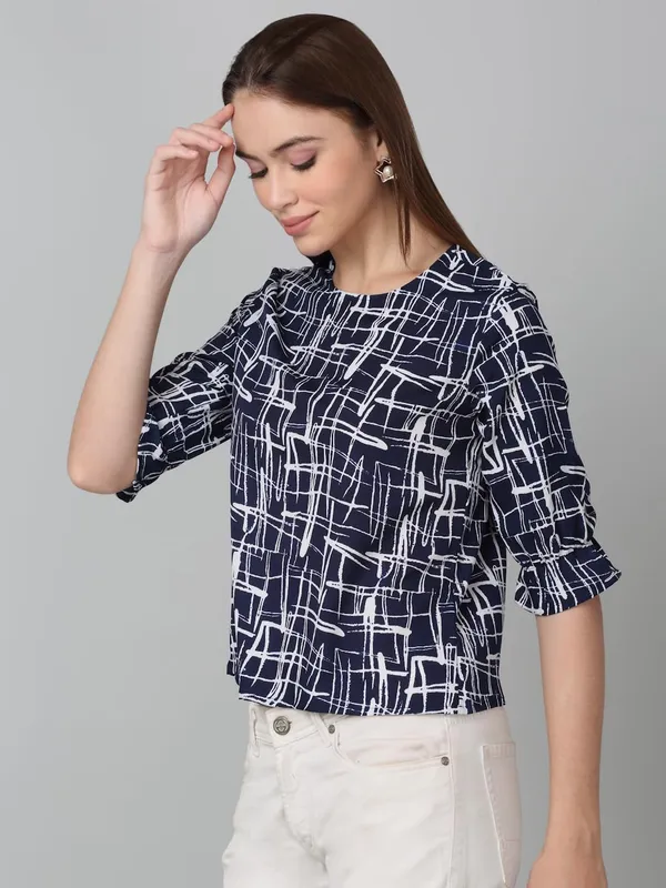 Navy_Blue_Poly_Cotton_Top_For_Women
