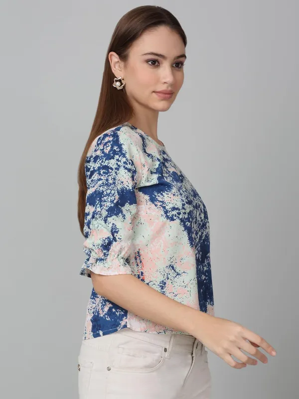 Sea_Green_And_Blue_Poly_Cotton_Top_For_Women