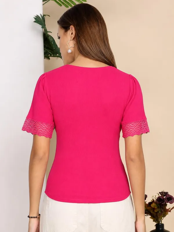 Fuchsia_Pink_Cotton_Blend_Top_For_Women