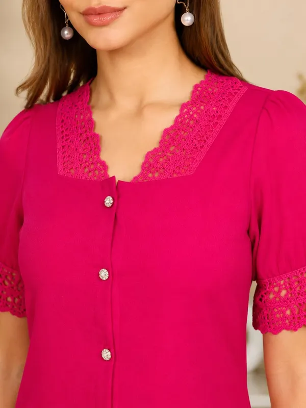 Fuchsia_Pink_Cotton_Blend_Top_For_Women